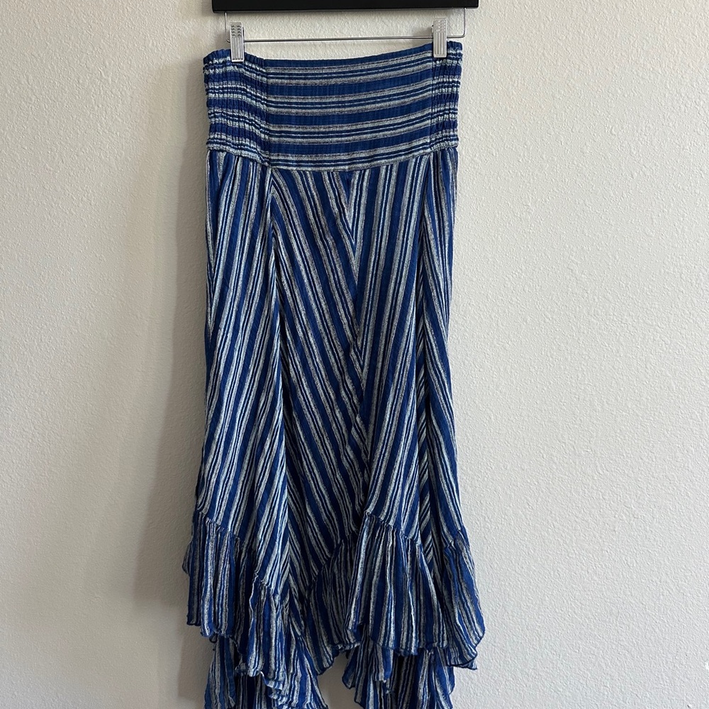 Free People Asymmetrical Blue Striped Skirt